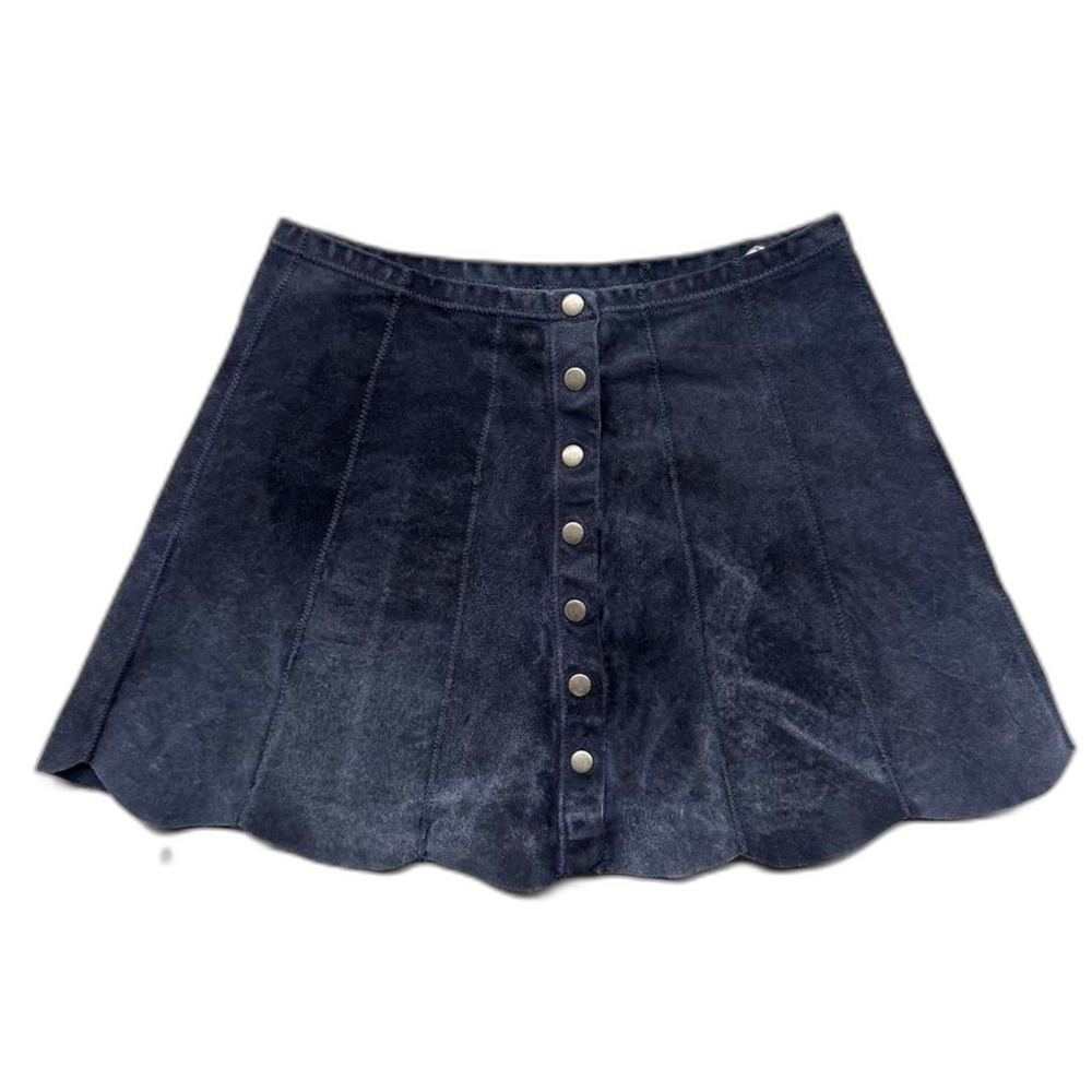 Reformation Women's Suede Navy Button-Up Mini Skirt